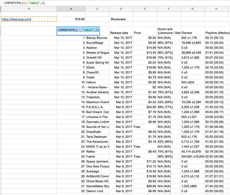 Sammeln der Daten mit anderer Formel von Google Tabellen