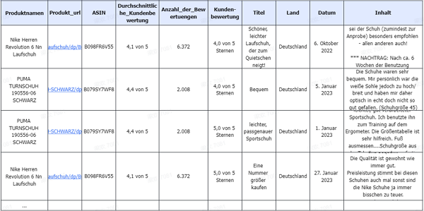 Herunterladen der gescrapten Website-Daten in Excel