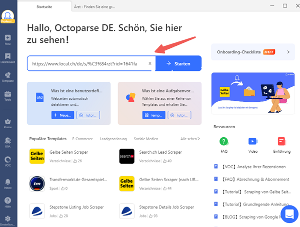 URL in Octoparse eingeben