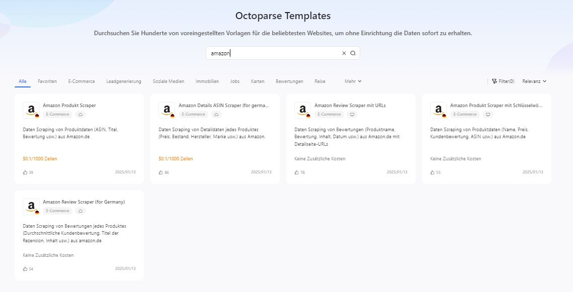 die Amazon-Scraping-Vorlagen von Octoparse