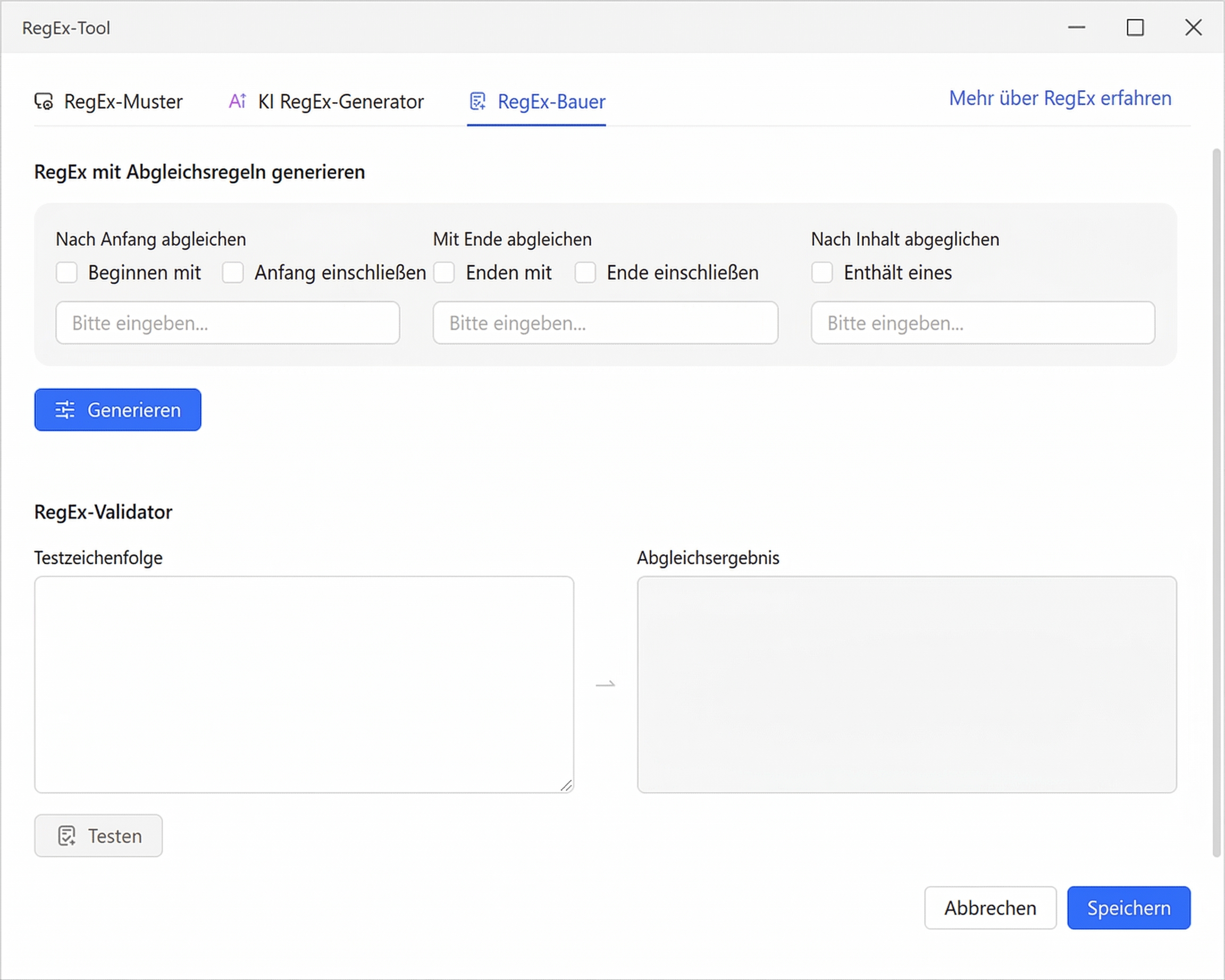 Der RegEx-Builder von Octoparse ermöglicht die Erstellung von RegEx über Abgleichregeln zur Datenveredelung.