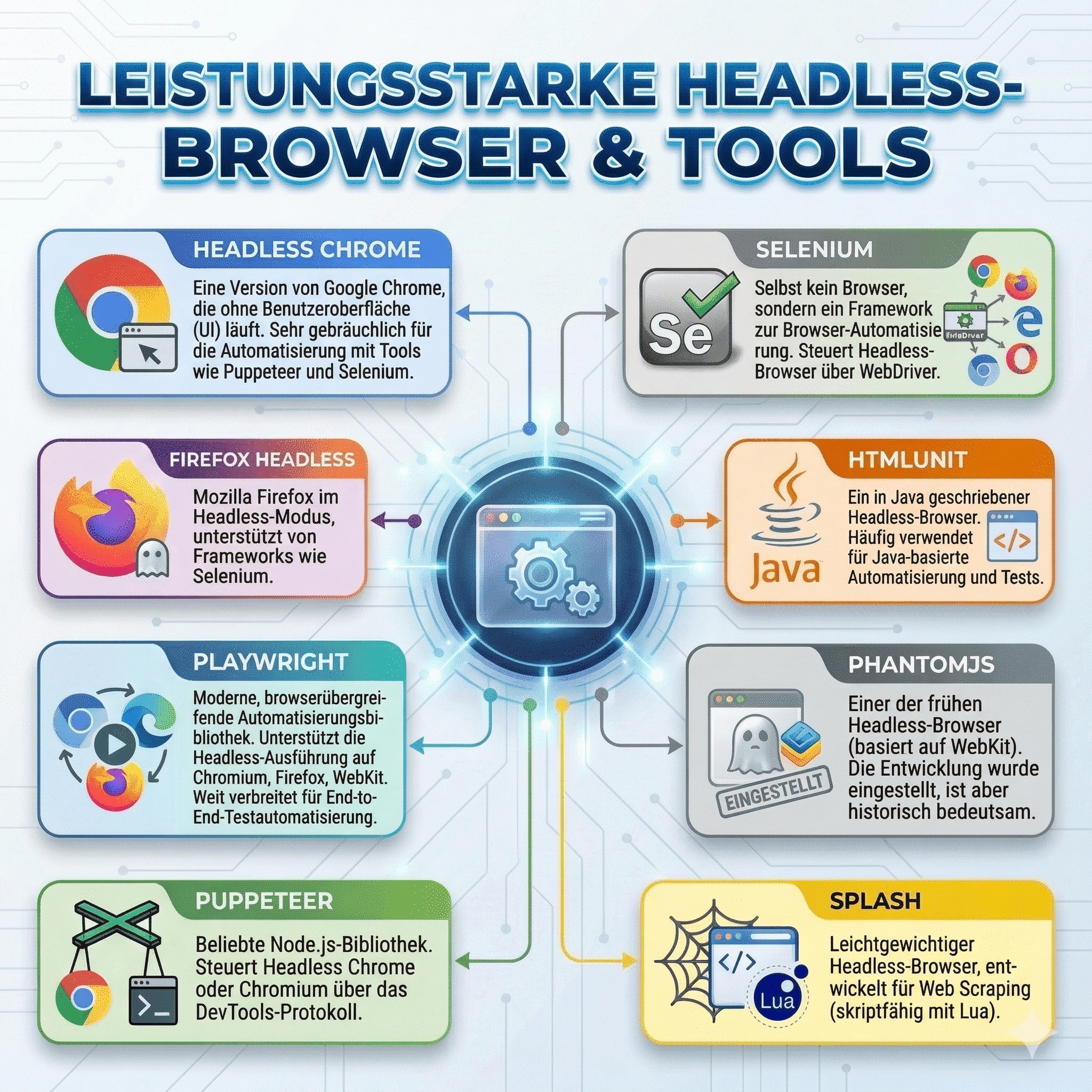 Verschiedene Headless Browser Tools wie Headless Chrome und Puppeteer