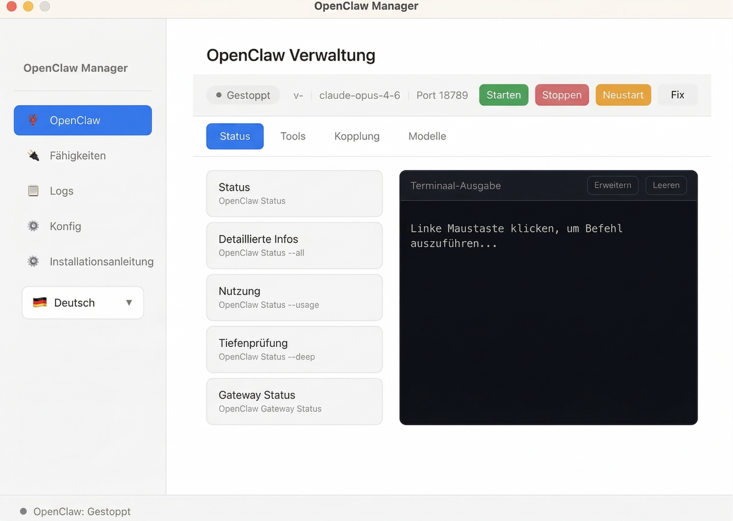 OpenClaw KI Agent Dashboard Übersicht