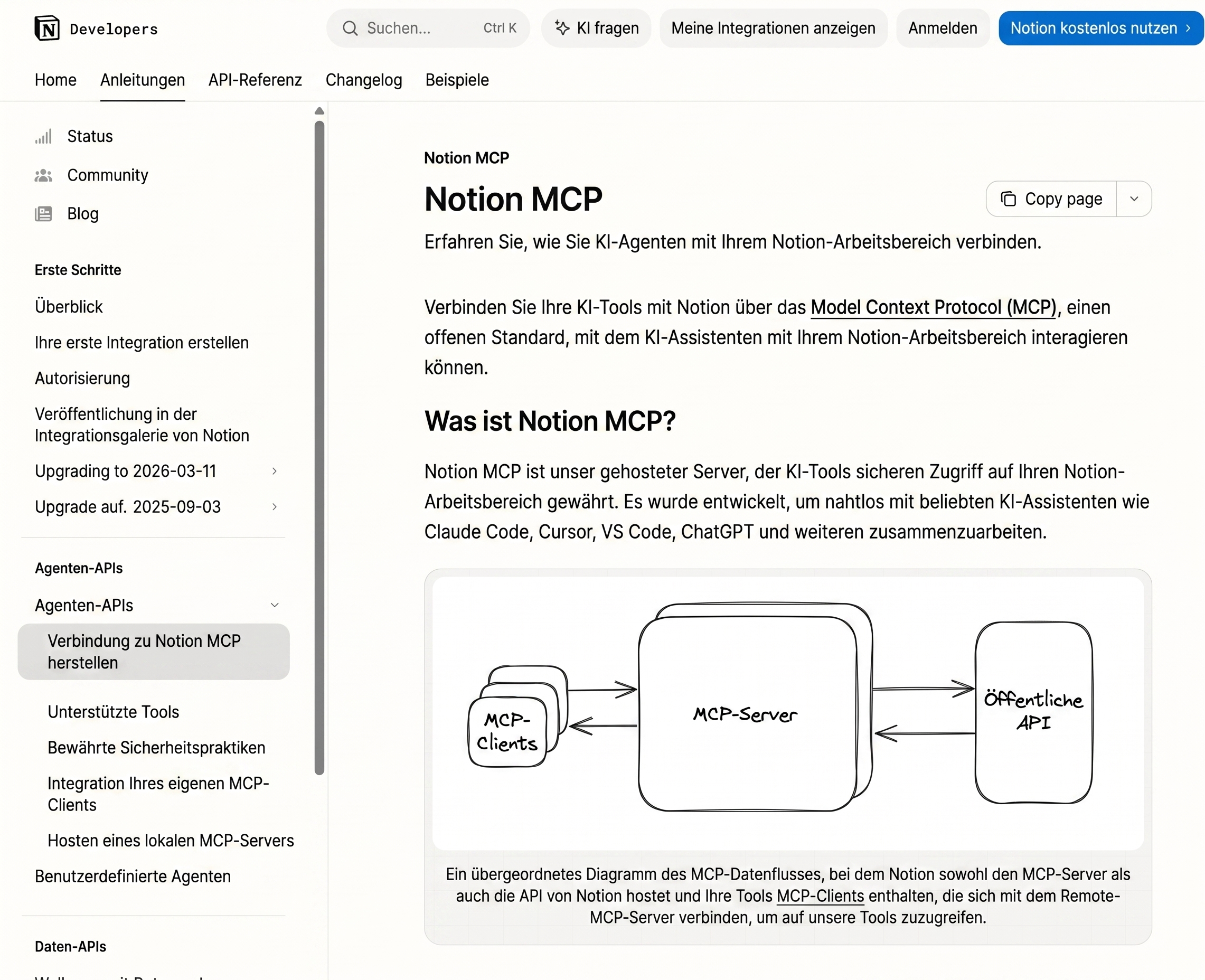 Notion MCP Server Benutzeroberfläche