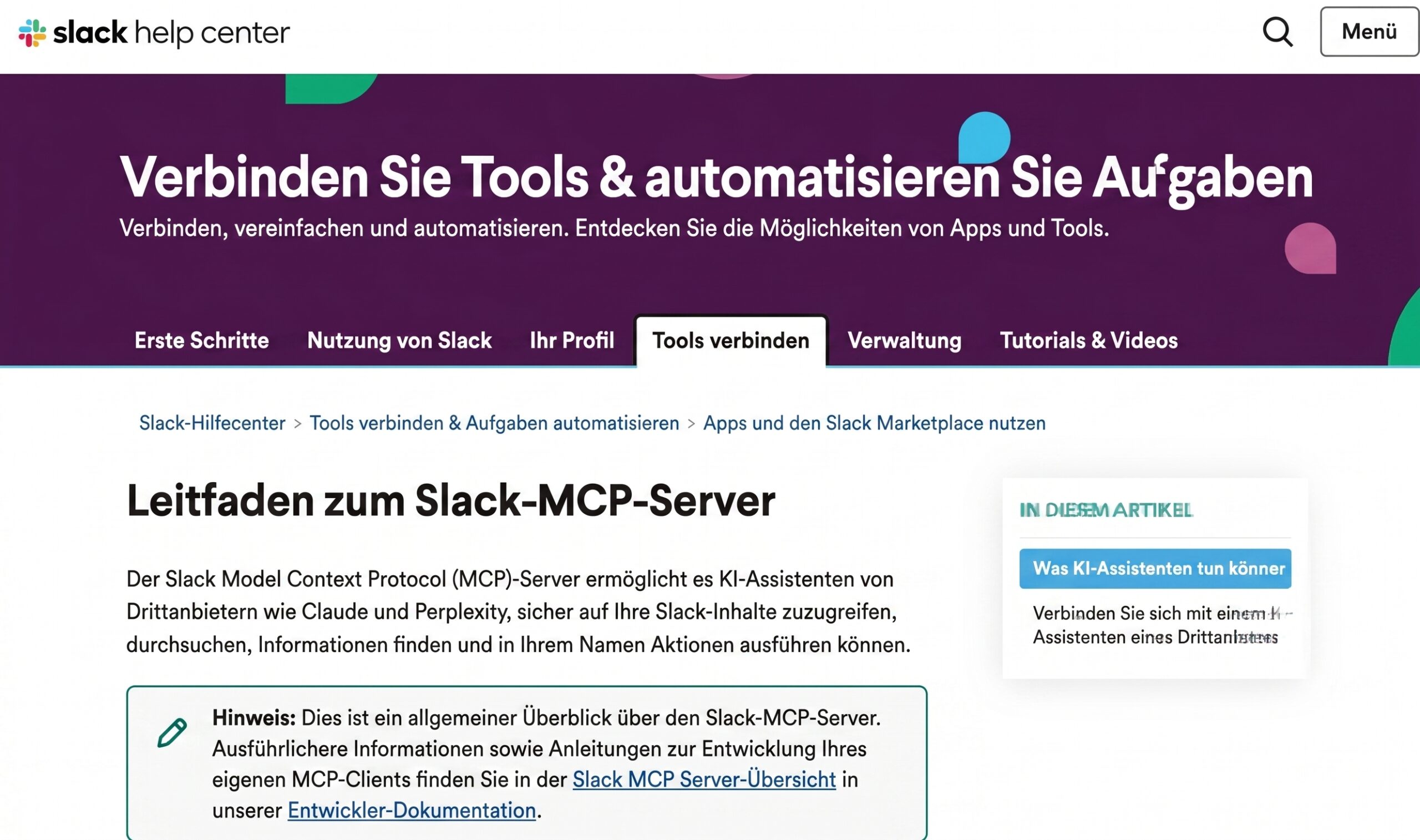 Slack MCP Integration für Teams