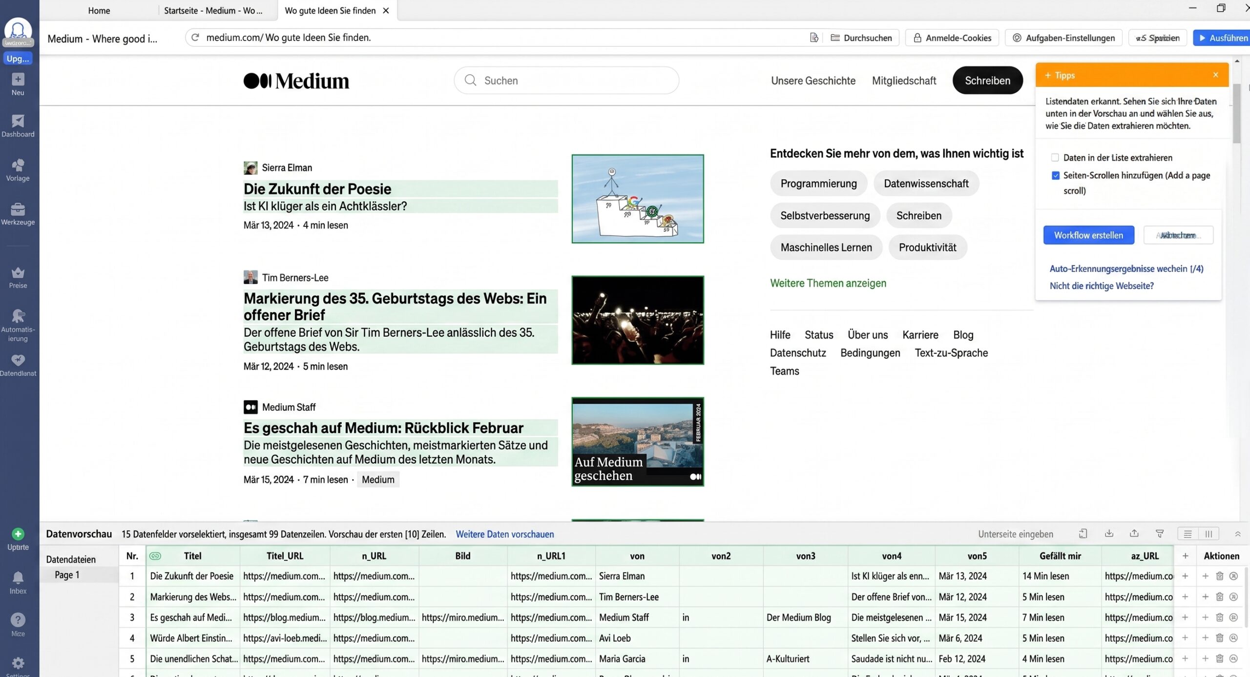 Ein Webseiten auslesen Tool wie Octoparse zur Datenextraktion nutzen