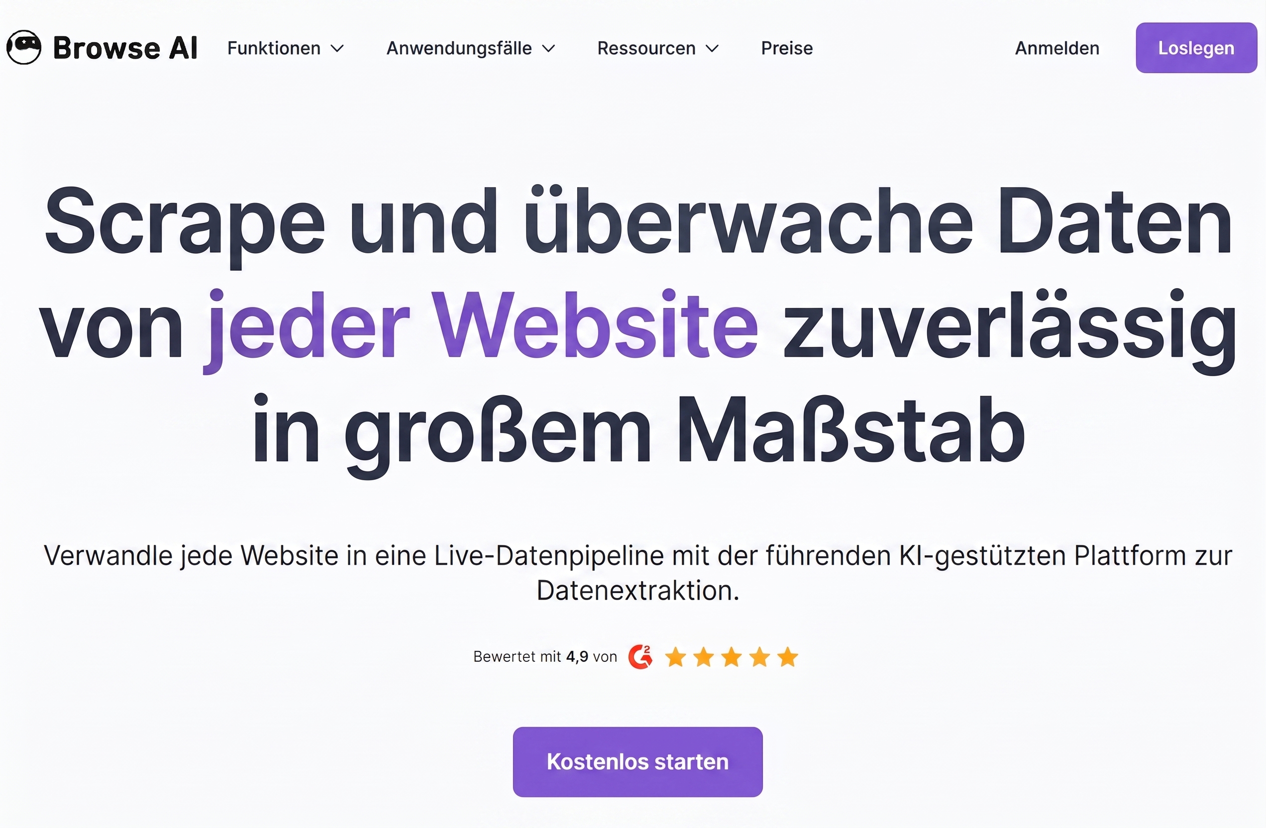 Browse AI Landingpage und Dashboard Übersicht
