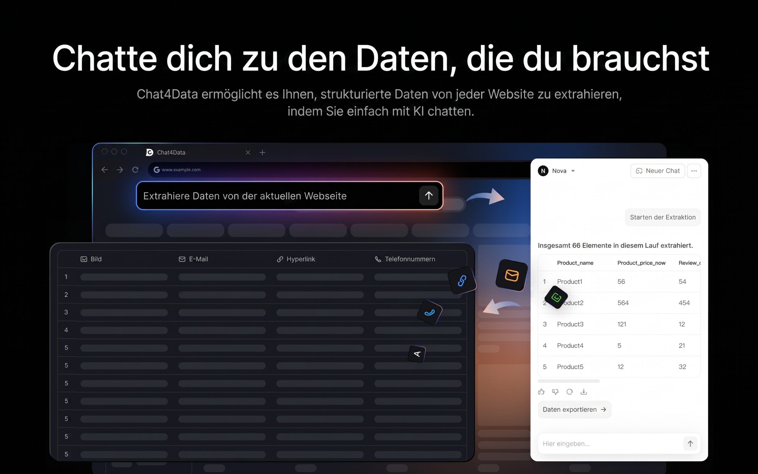 Chat4Data Web Scraper Oberfläche