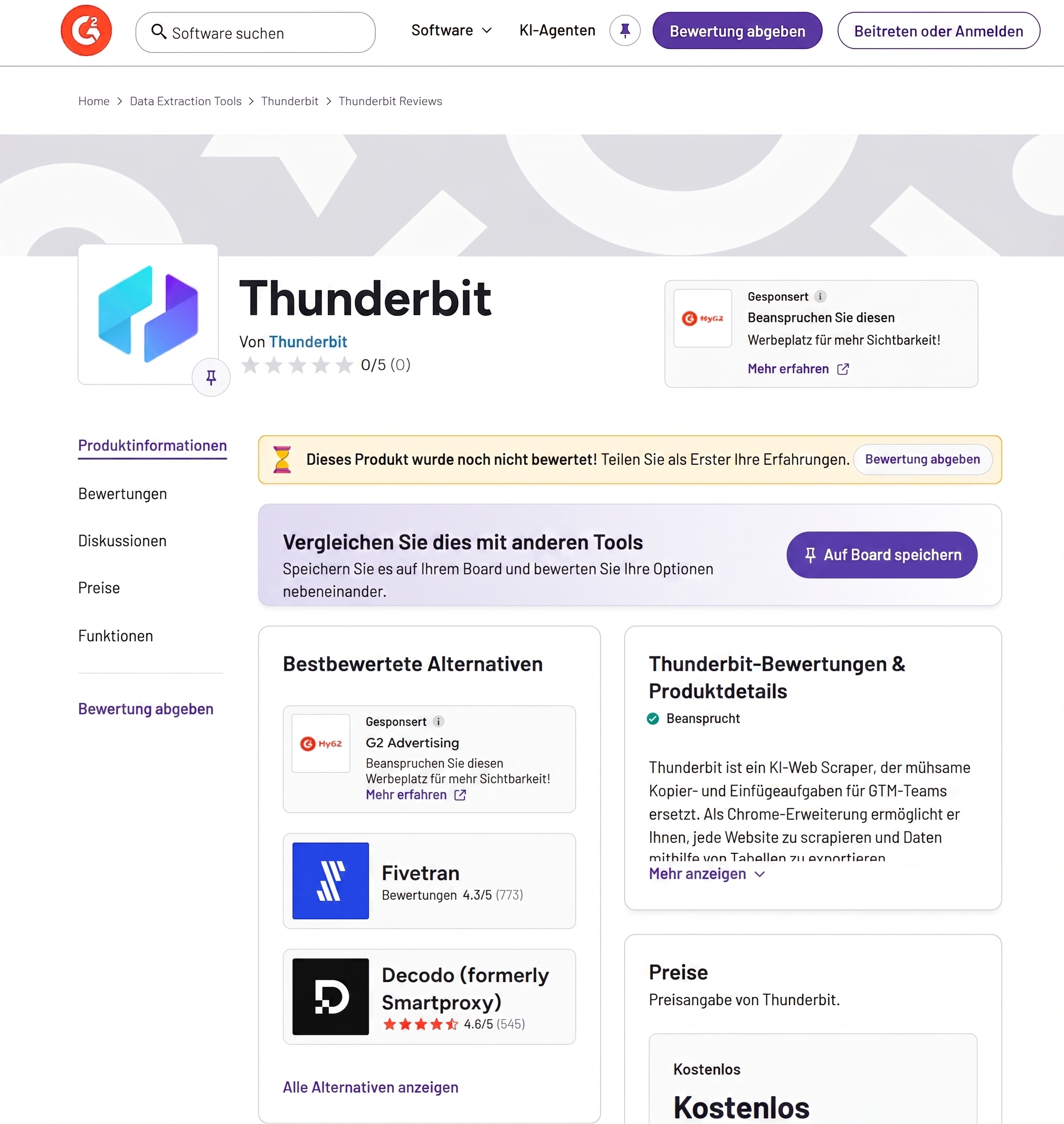 G2 Bewertung für Thunderbit