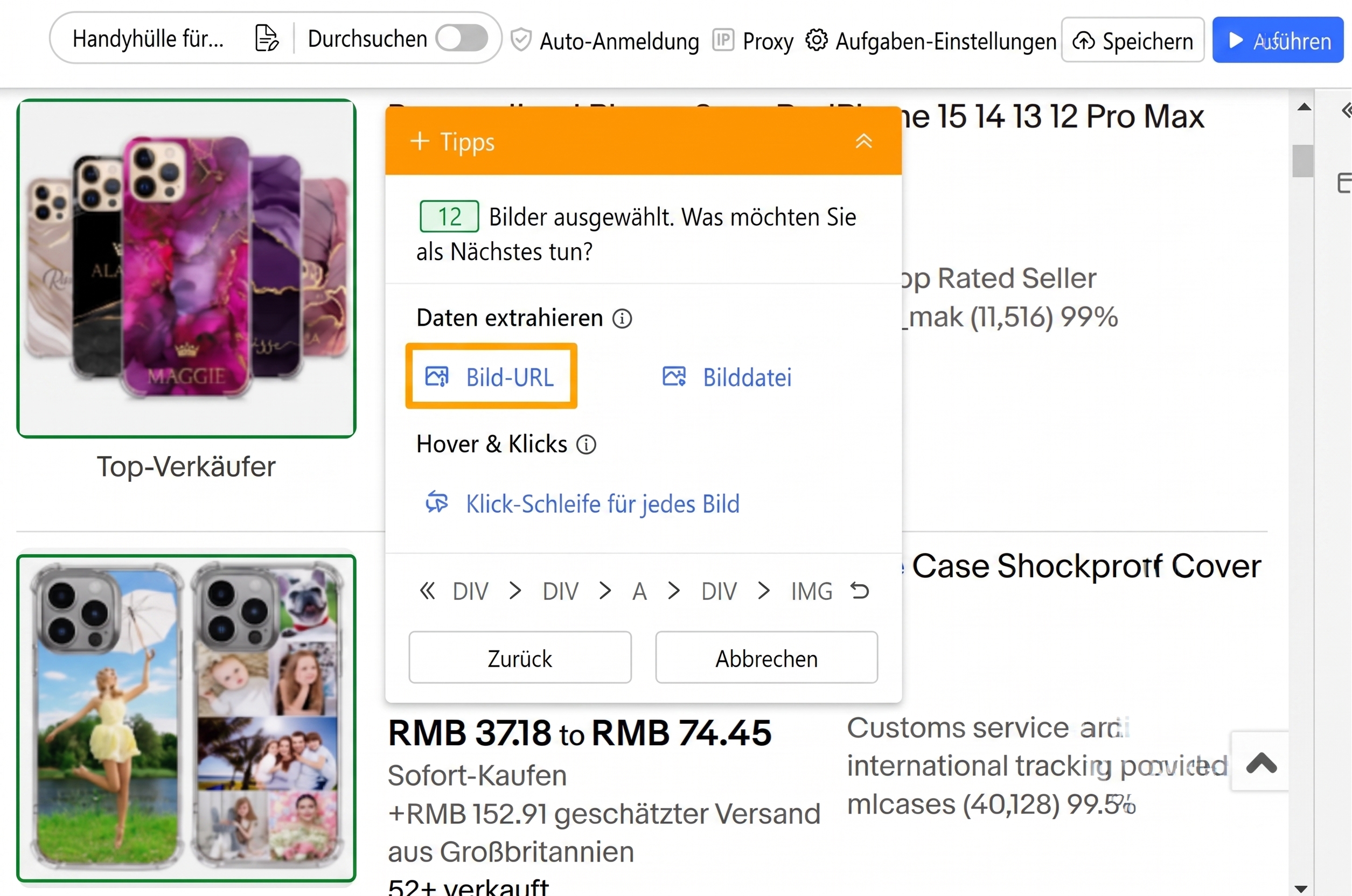 Octoparse Benutzeroberfläche für automatisierte Datenerfassung und Web Scraping