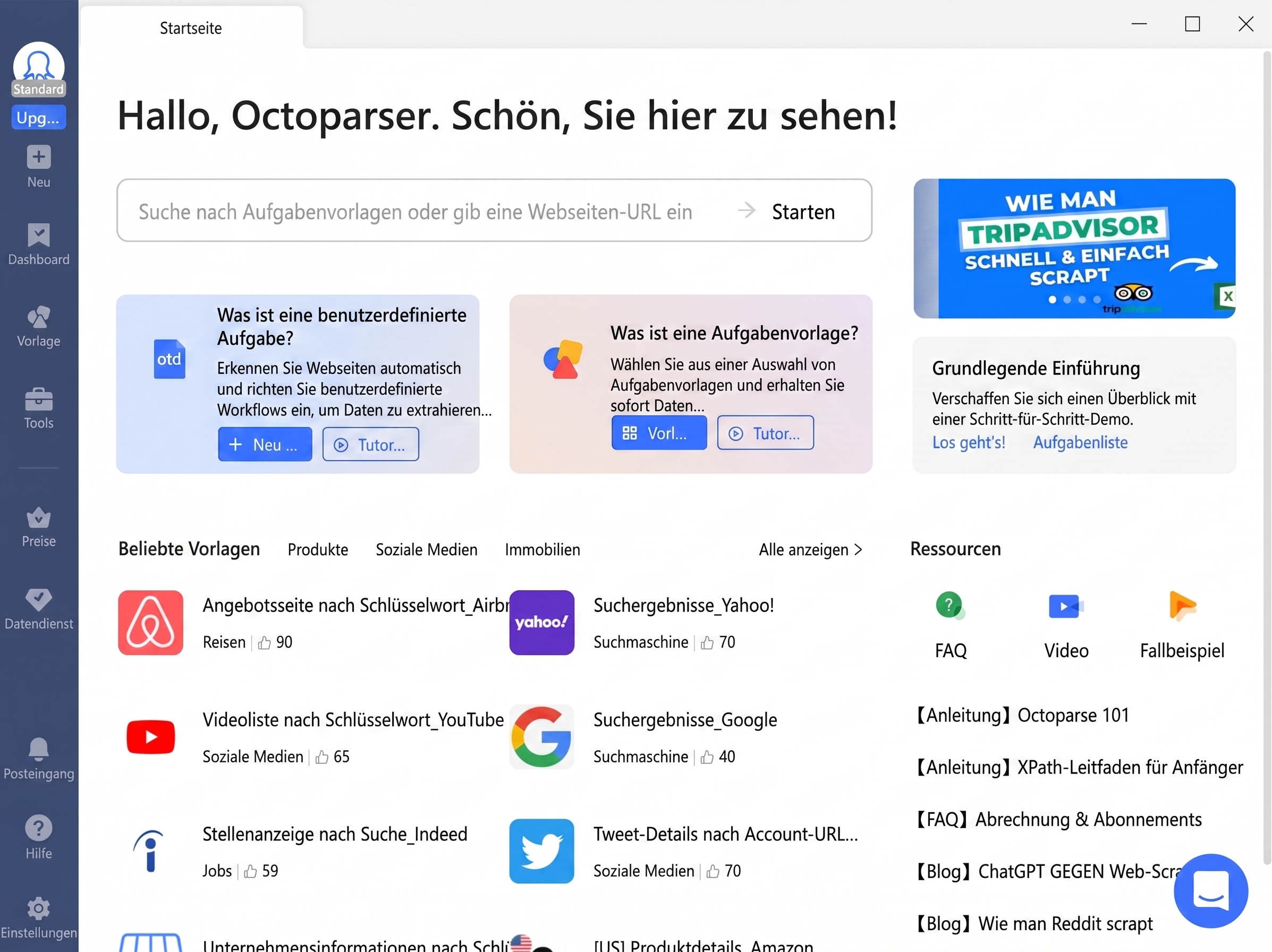 Octoparse Web Scraping Interface für die eBay Produktrecherche