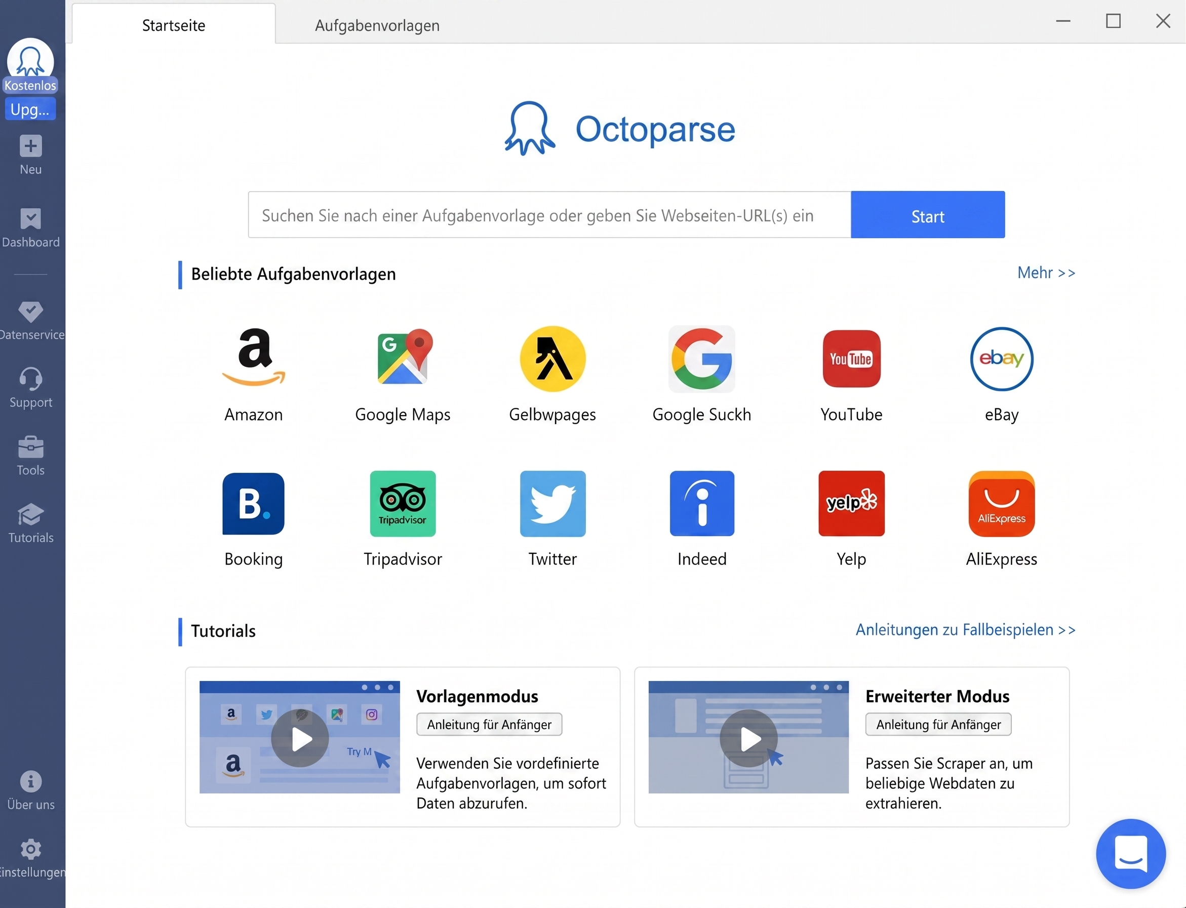 Octoparse Interface um den Apple App Store scrapen zu können