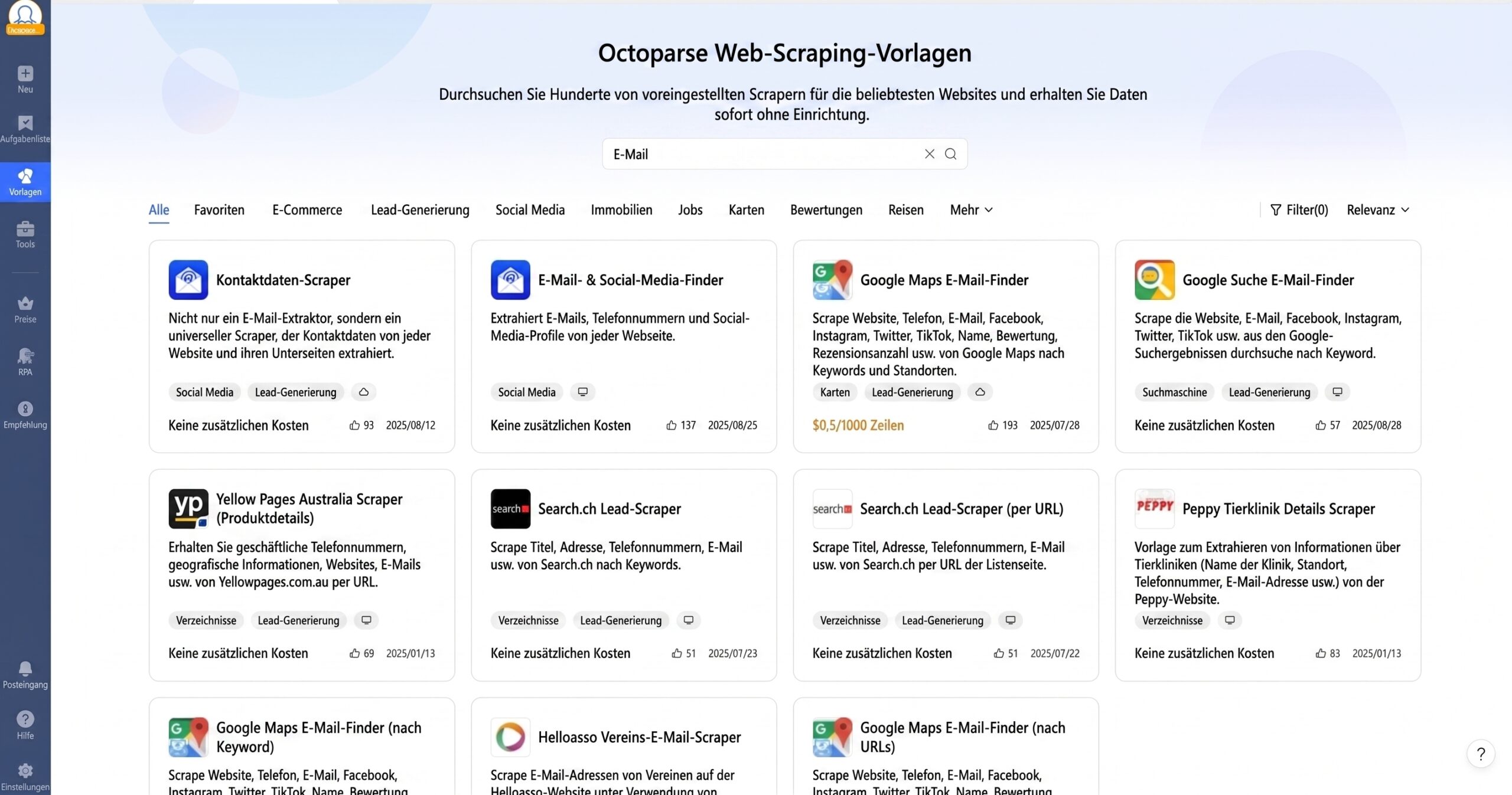 Octoparse Scraping-Vorlagen für die Content-Aggregation und Inhaltsrecherche