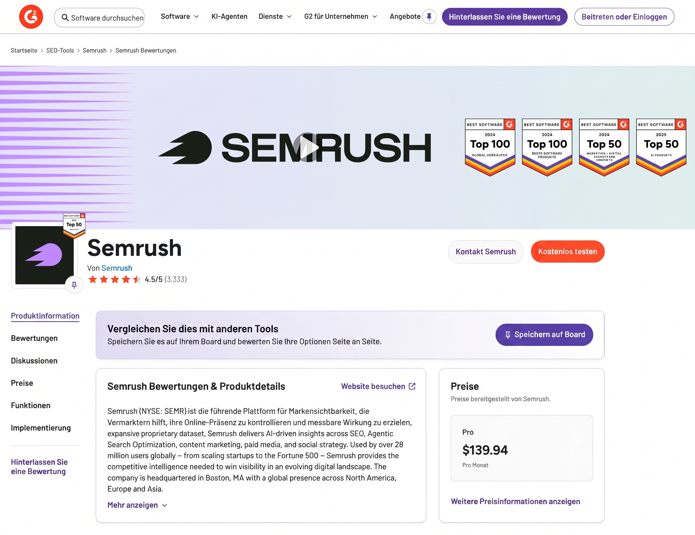 Semrush G2 Bewertung