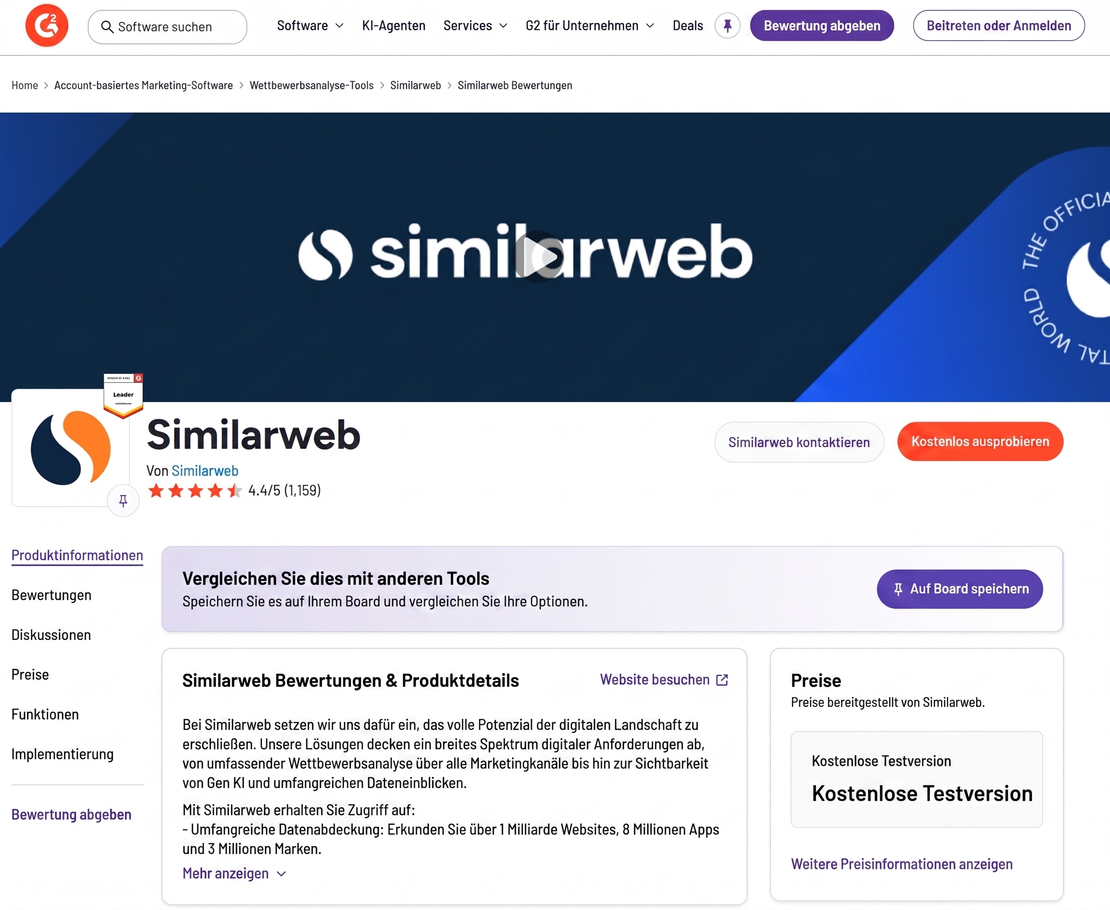 Similarweb G2 Bewertung
