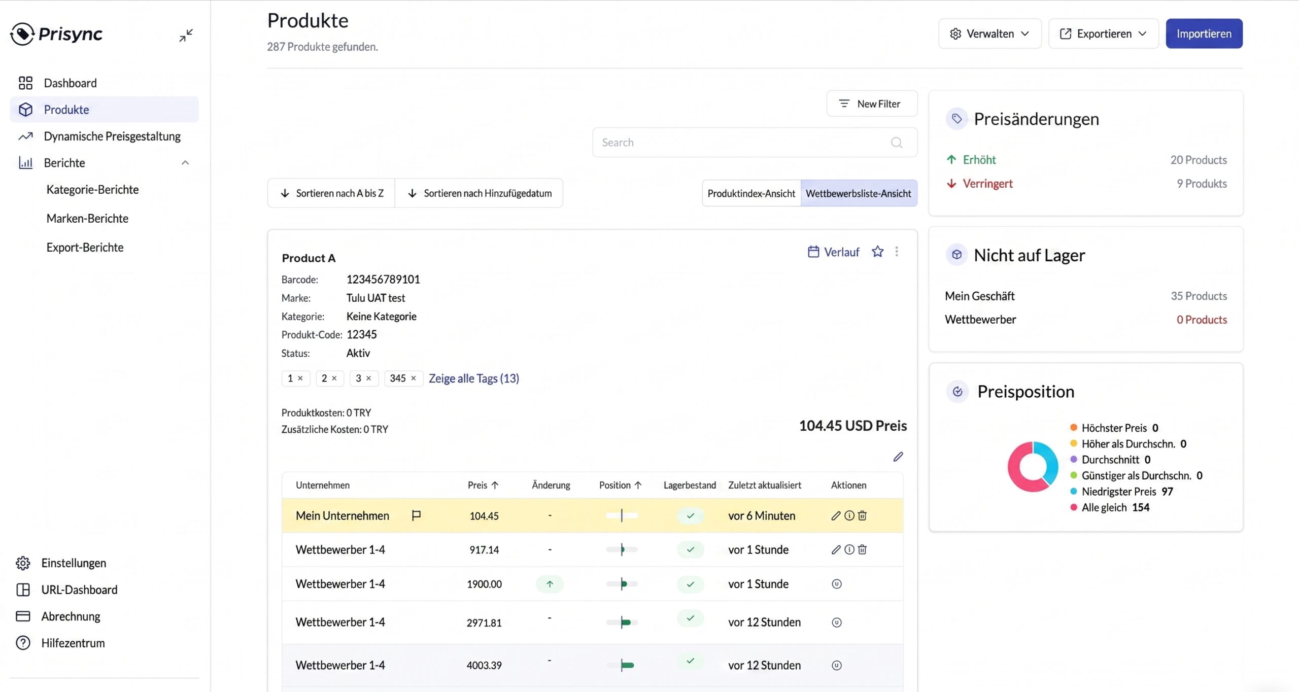 Prisync Preis-Tracking