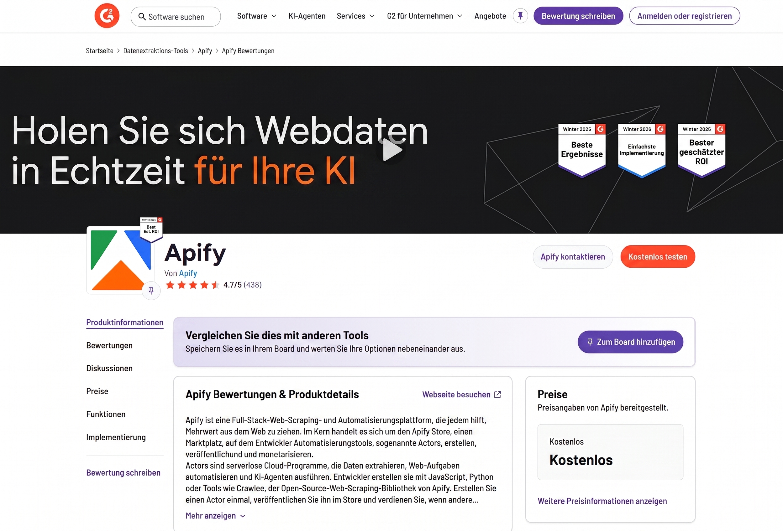 Apify G2 Bewertung