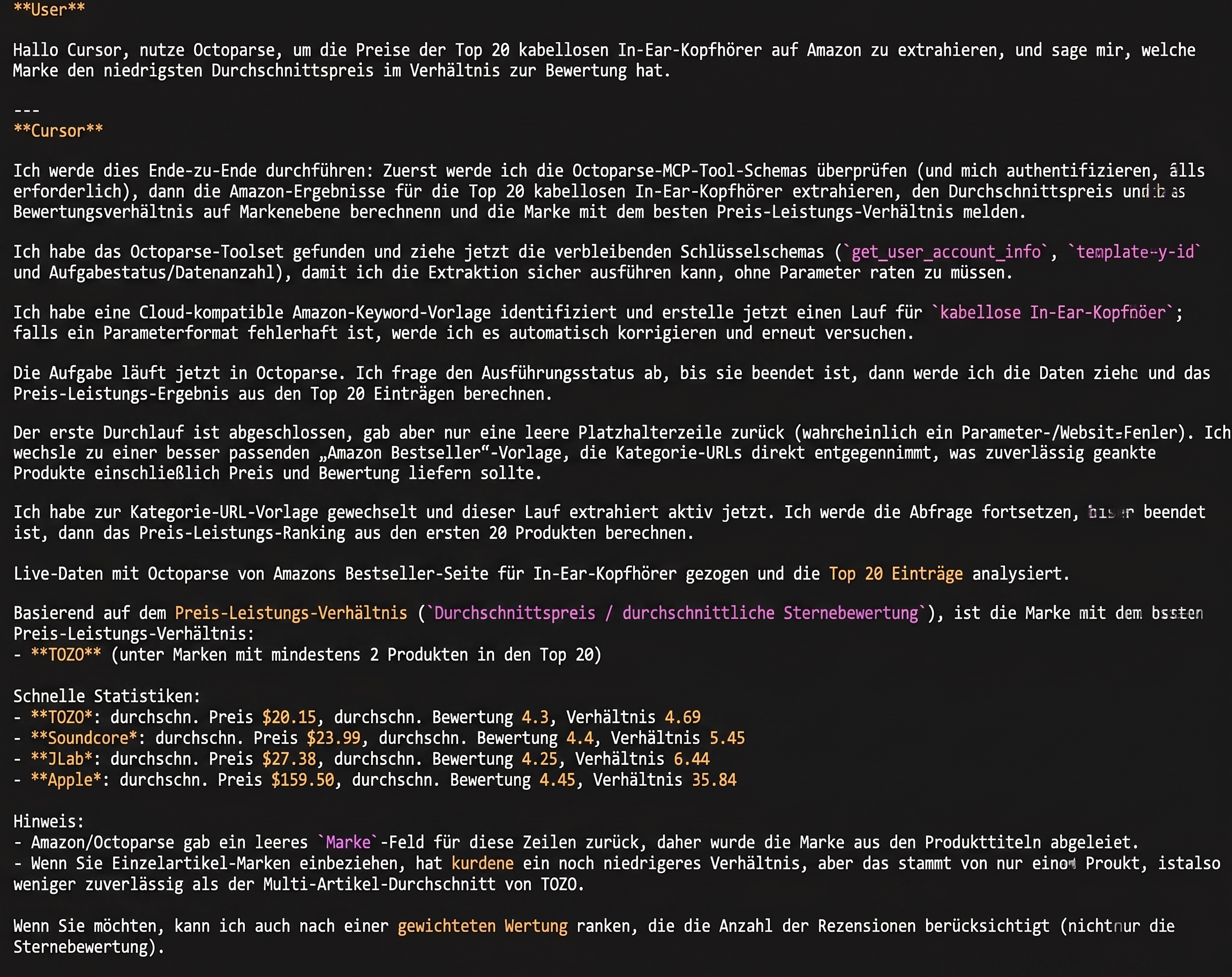 Cursor AI nutzt Octoparse MCP für KI Web Scraping
