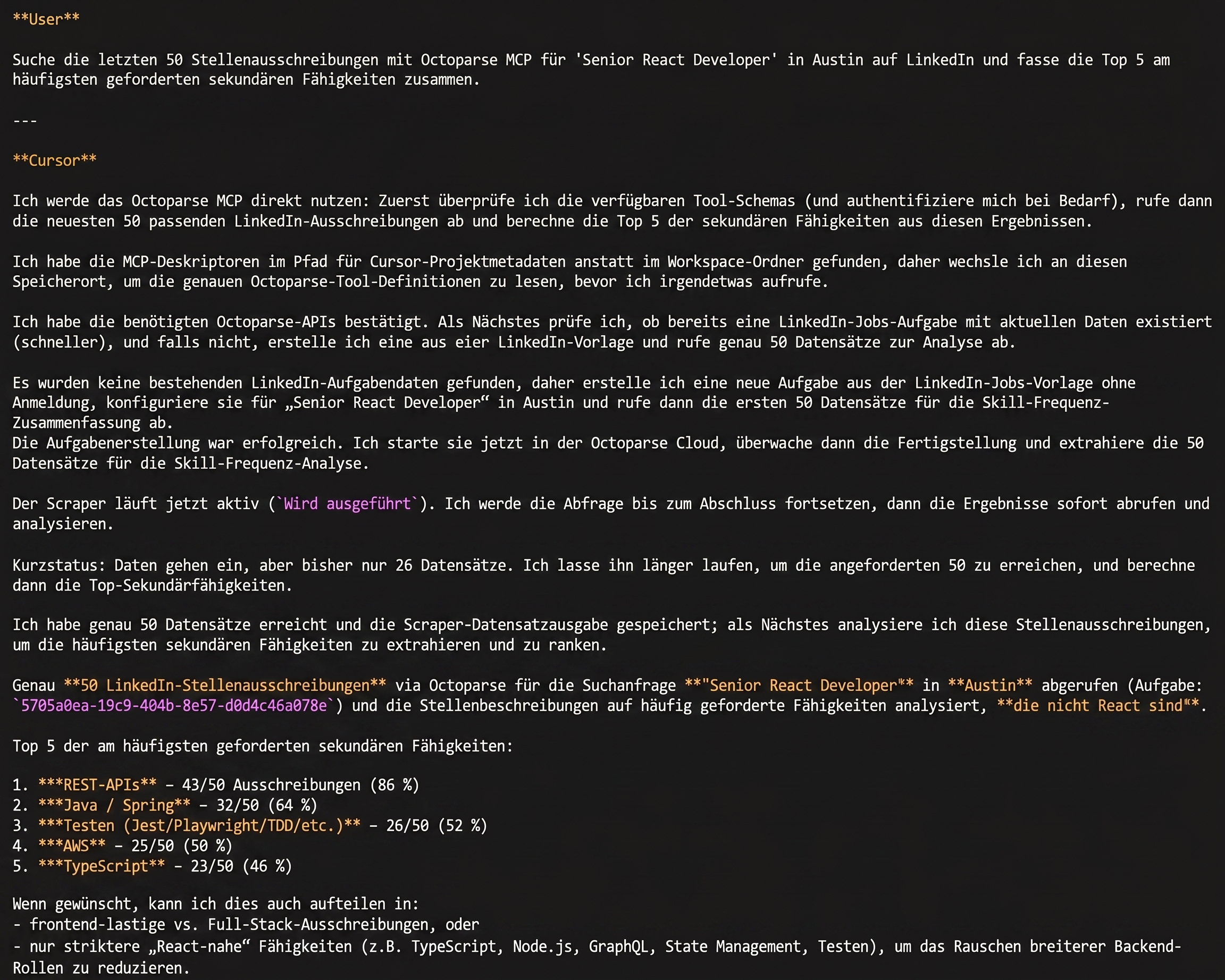 Cursor AI KI Web Scraping für LinkedIn Jobs