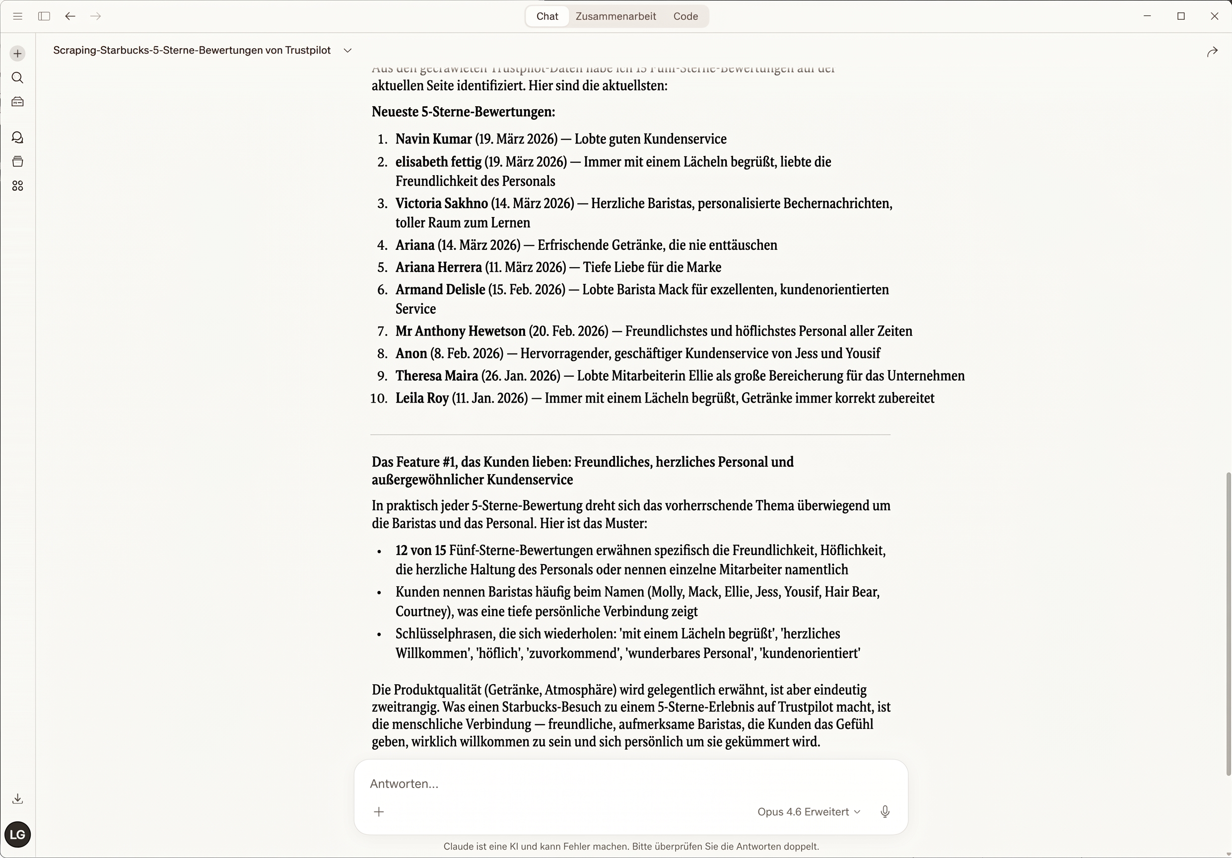 Claude extrahiert Trustpilot-Bewertungen per KI Web Scraping