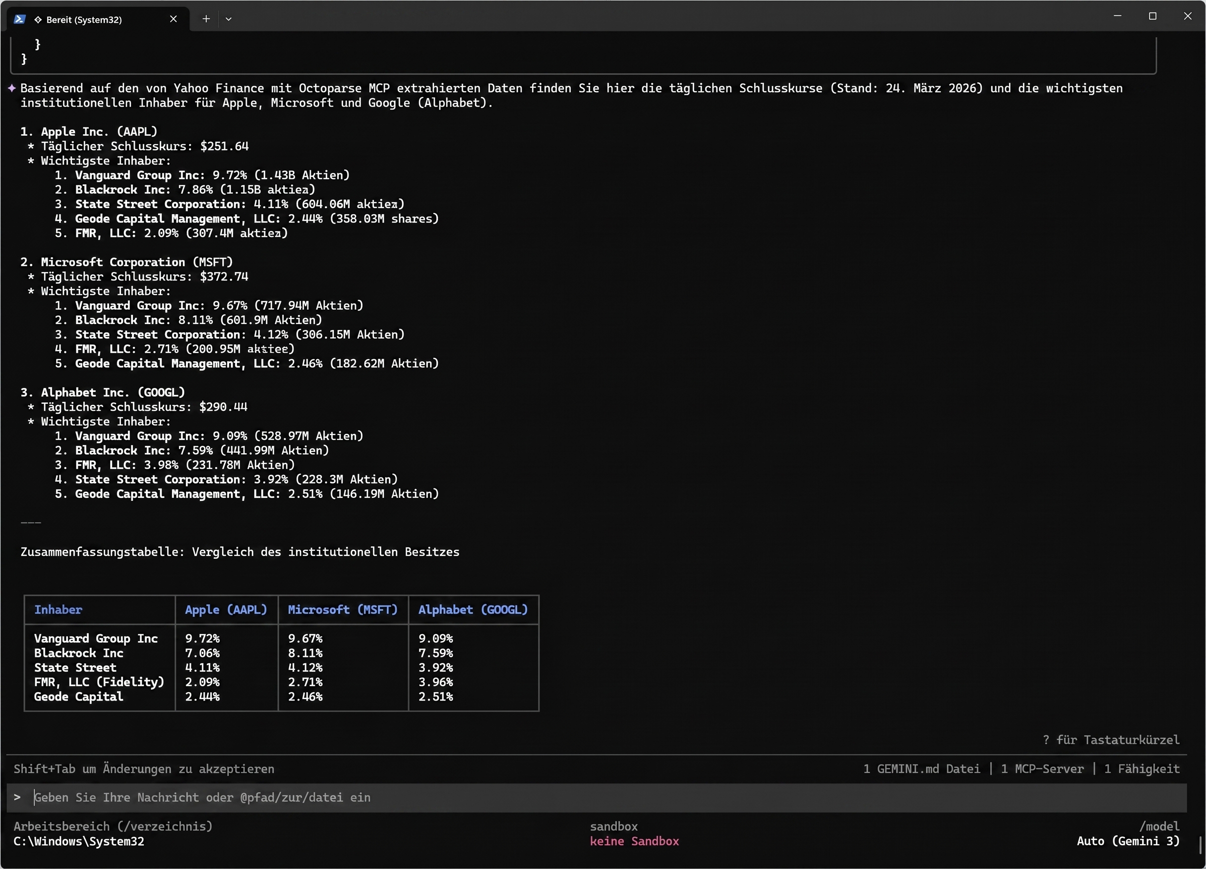 Gemini CLI KI Web Scraping für Finanzdaten