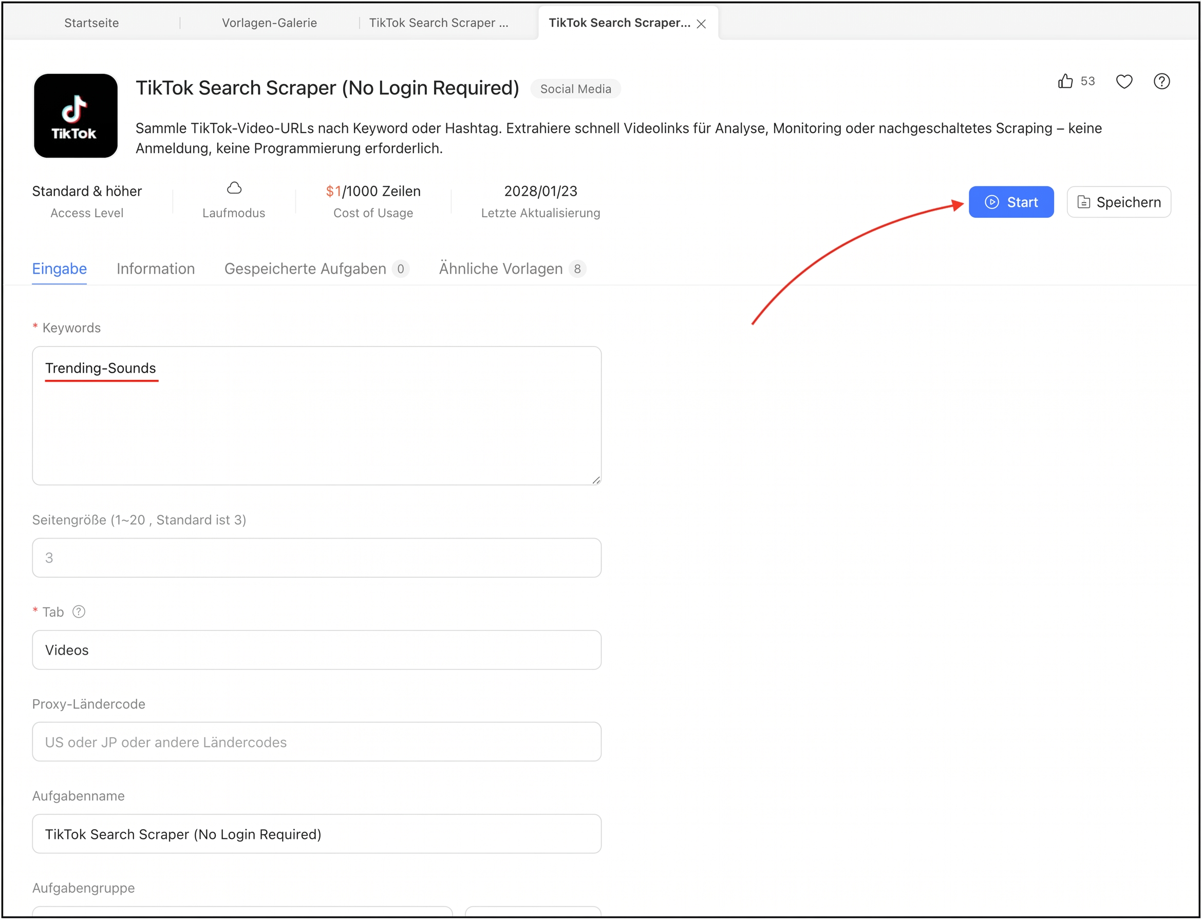 Keywords für die Sound-Suche eingeben
