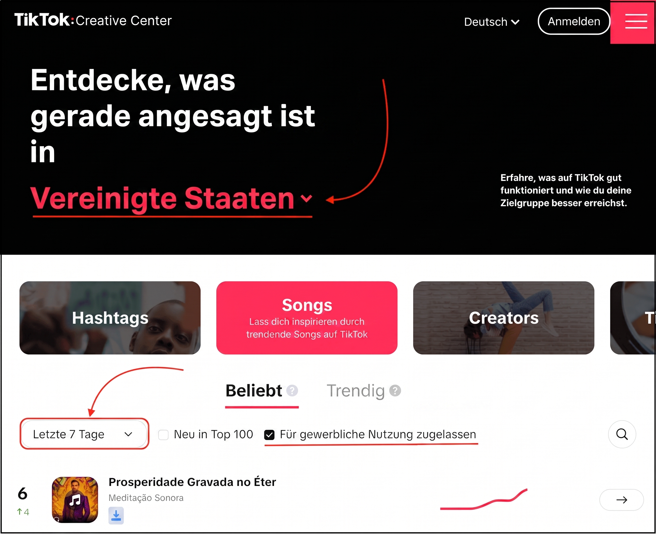 Filter auf der Trending-Seite anwenden
