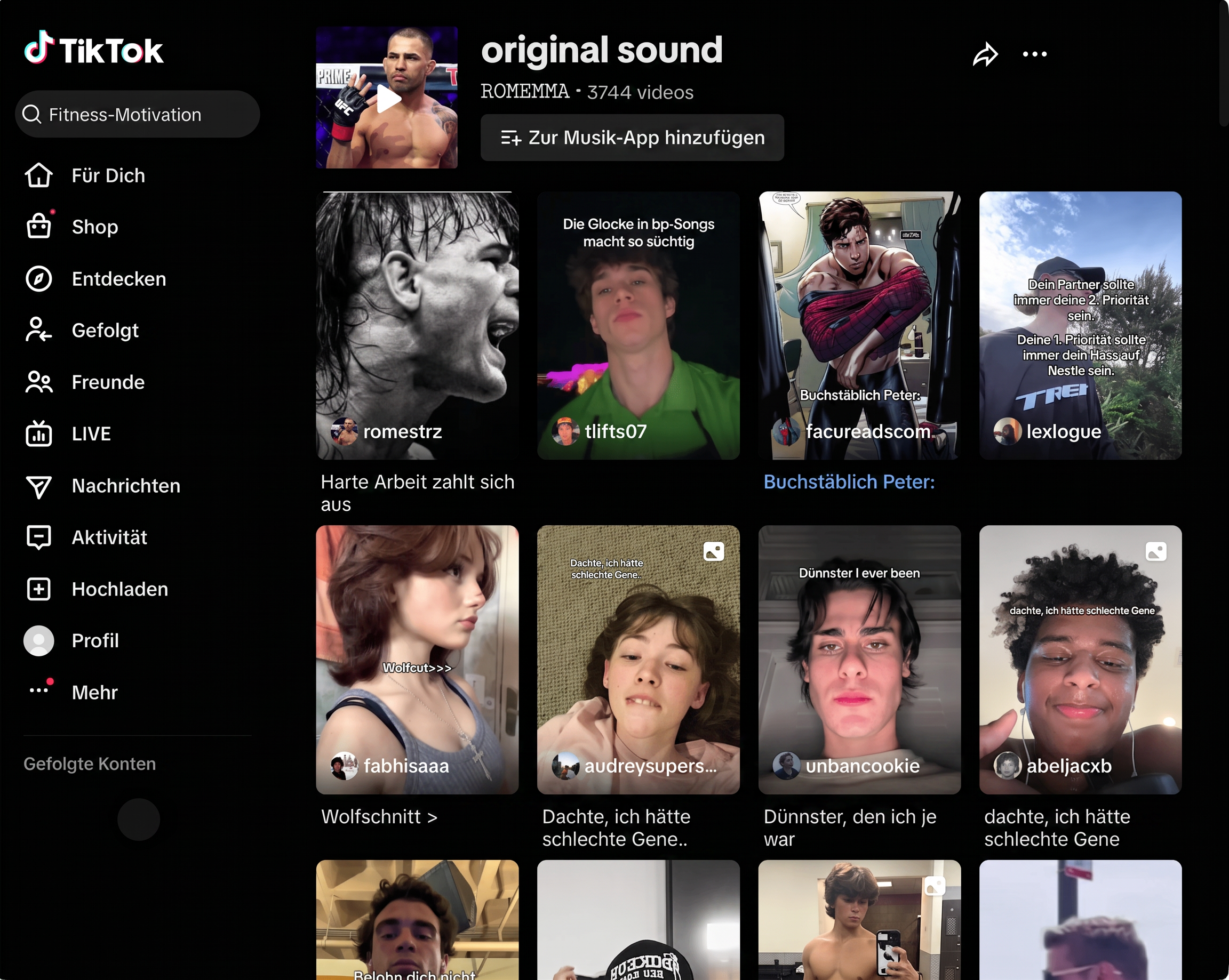 Mehrere Videos, die denselben trendigen TikTok-Sound verwenden