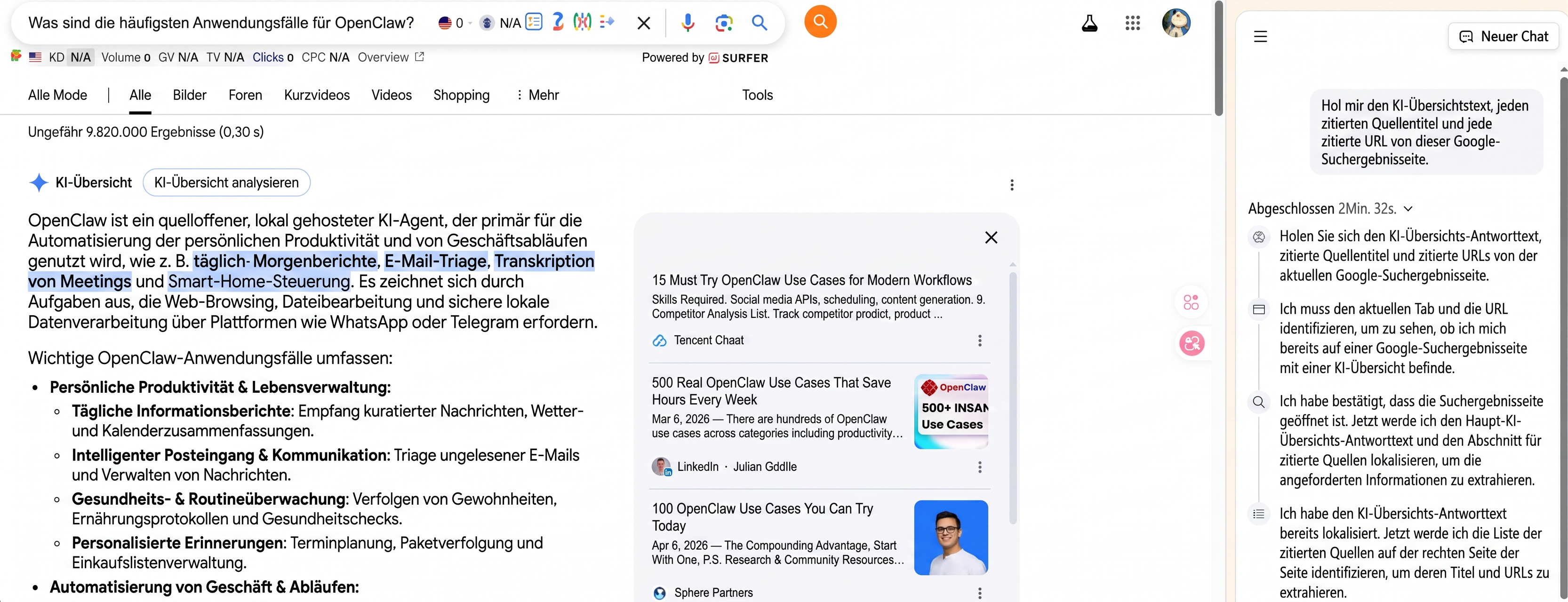 Chat4Data Tool um Google AI Overview scrapen zu können