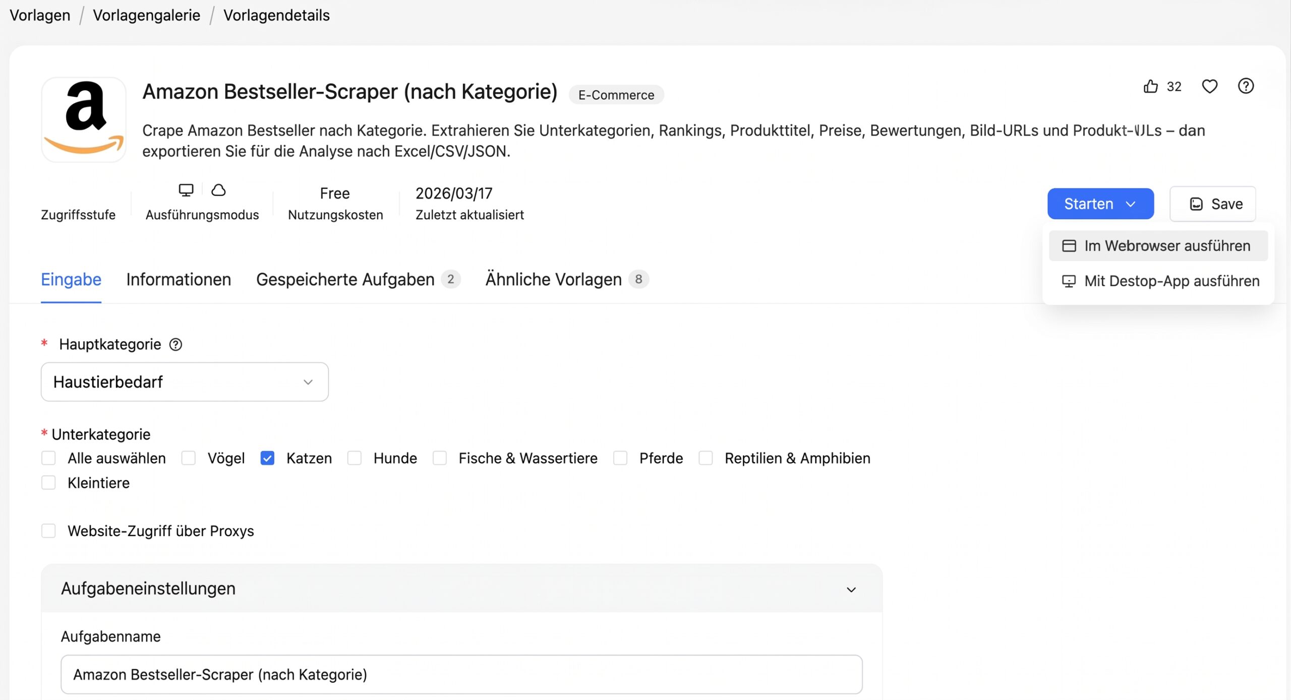 Amazon Best Sellers Scraper (by Category) Vorlage für Produktsourcing