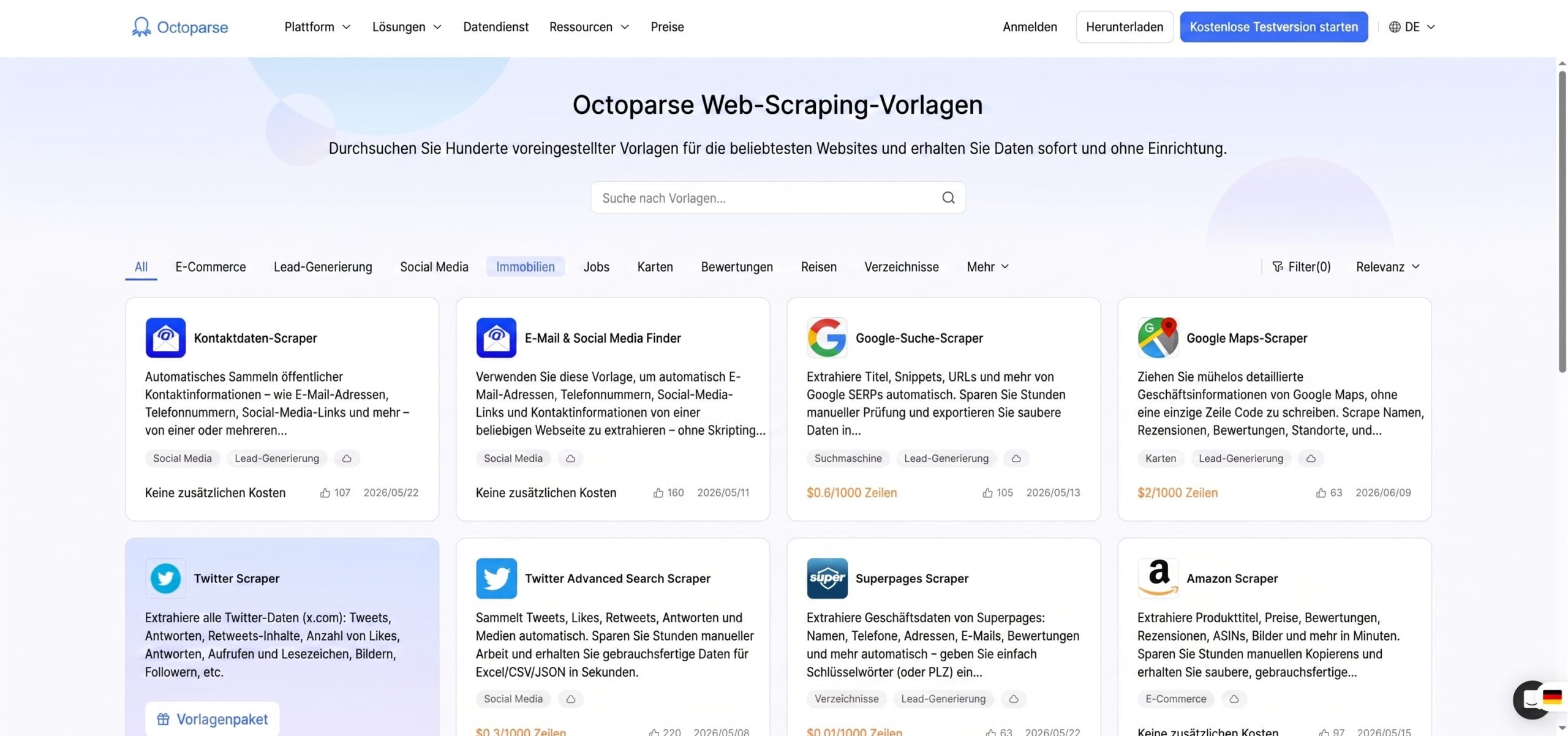 Octoparse Vorlagen für effektives XPath Web Scraping