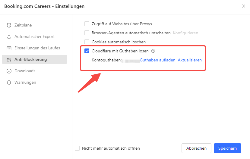 Cloudflare-Prüfungen automatisch lösen: kostenpflichtig, abgerechnet über Add-on-Guthaben.
