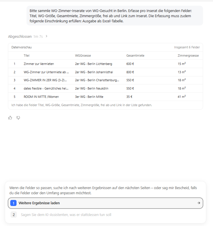 Browser Use zeigt erst eine Vorschau und fragt nach, bevor es weitermacht.