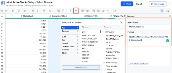 clean data with quicktable