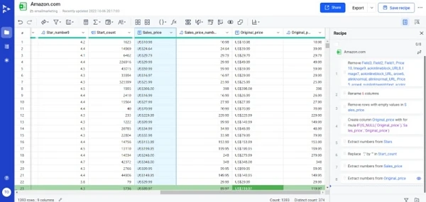 clean scraped data with quicktable