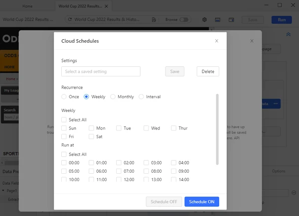 set odds scheduled scraping