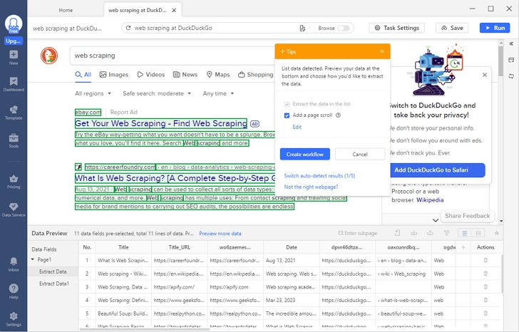 scrape duckduckgo with octoparse