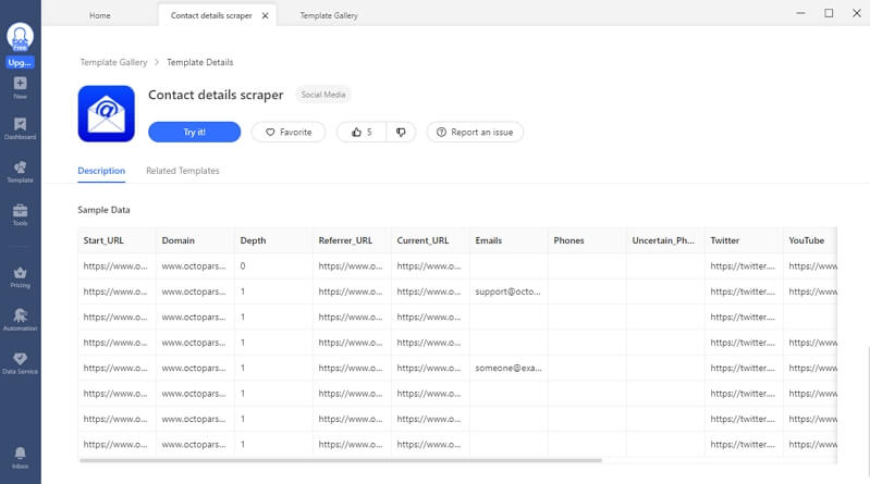 octoparse contact details data scraper