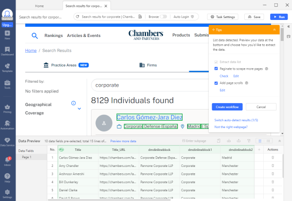 Auto-detect data on Chambers and Partners