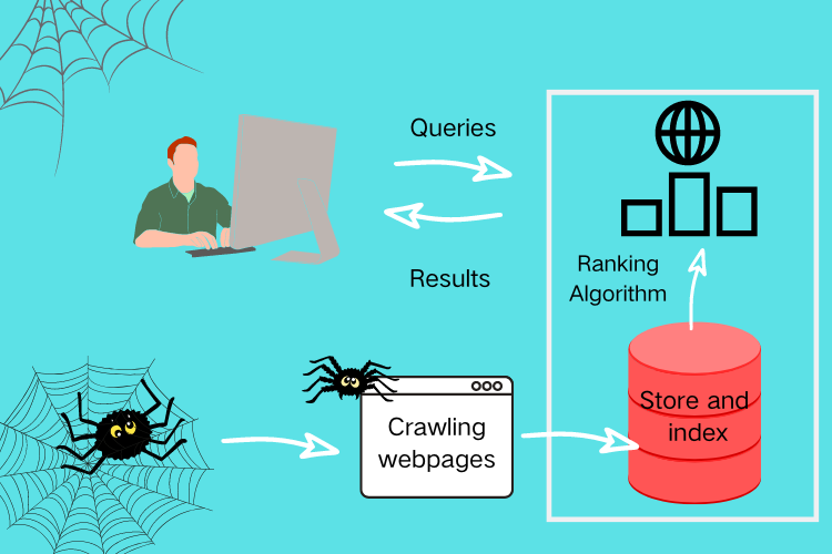 How does a crawler work? A crawler will search the new content in search engine and index them for result ranking. If a user sends a request to the search engine, it will send back the results based on the relevance to the query.