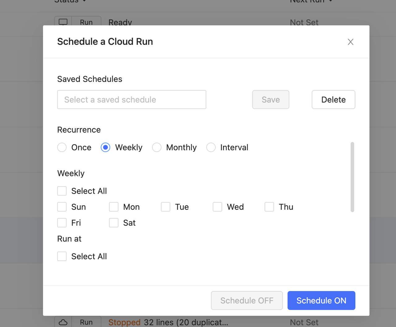 octoparse's schedule run