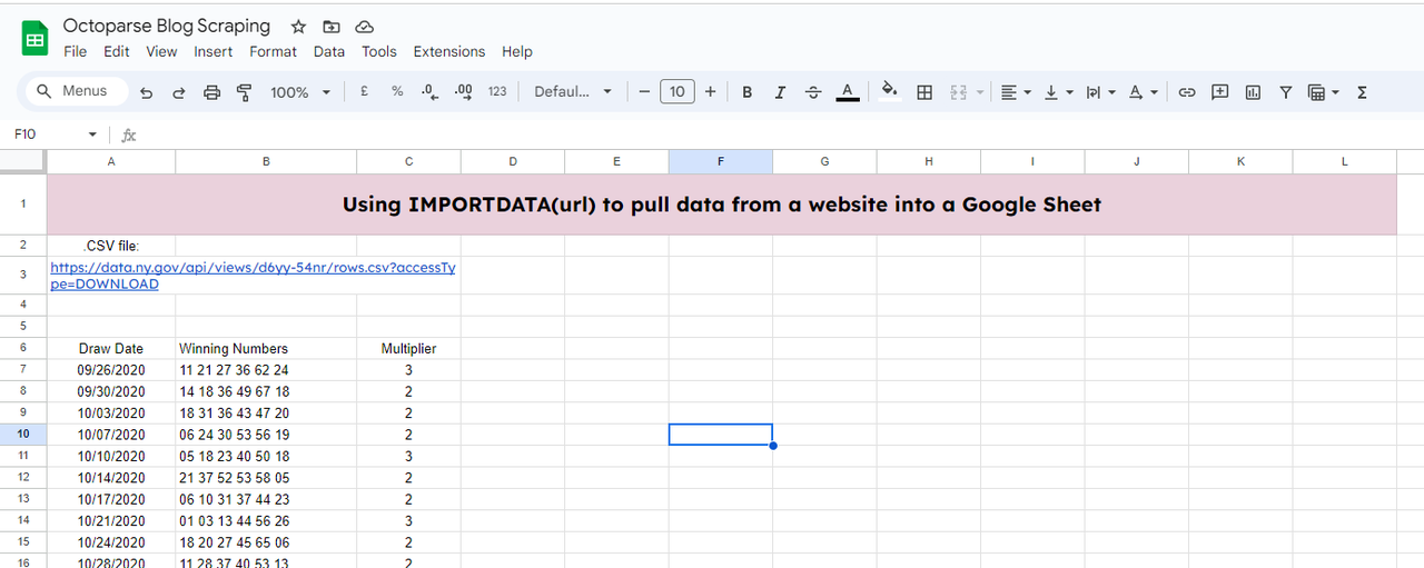 Using ImportDATA in Google Spreadsheets