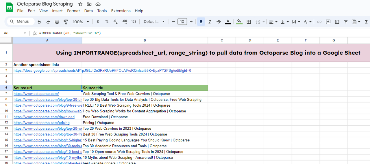 Using ImportRange in Google Spreadsheets
