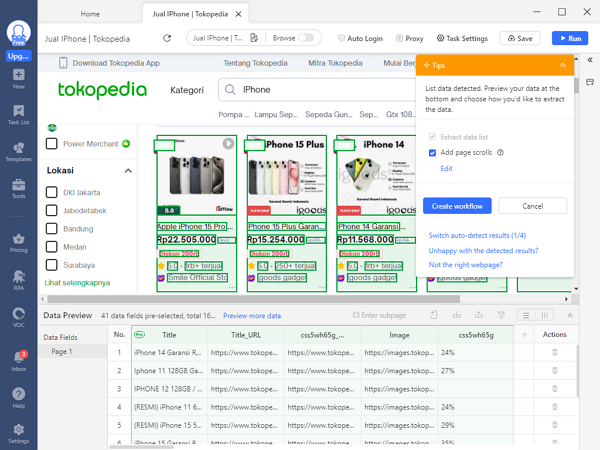 auto-detect Tokopedia data