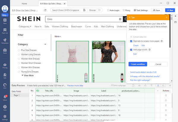 auto-detect data on Shein