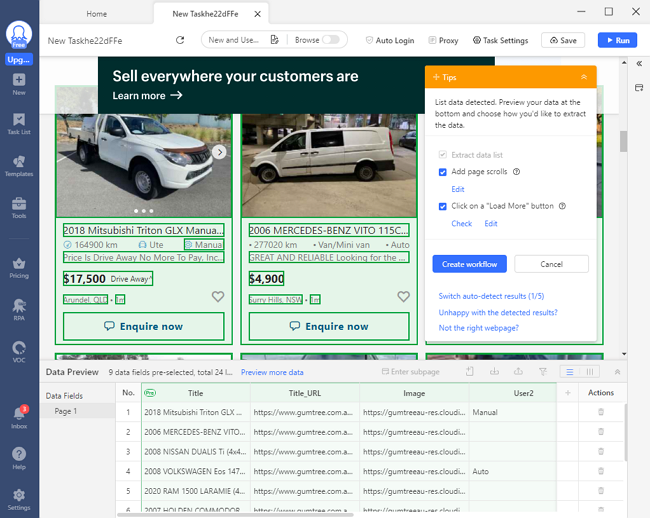 auto detect data on Gumtree