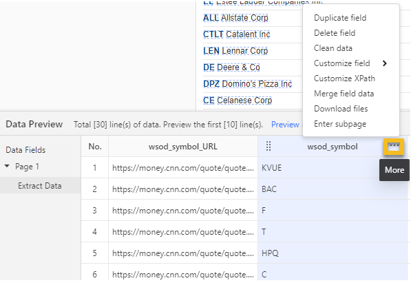 scrape html table data octoparse