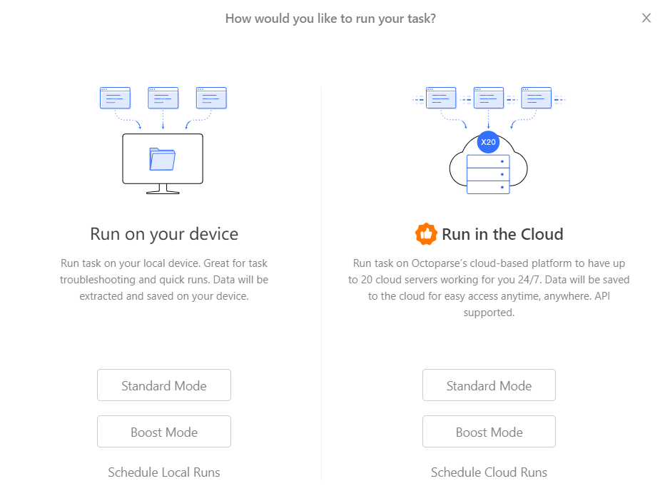 octoparse cloud scraping mode