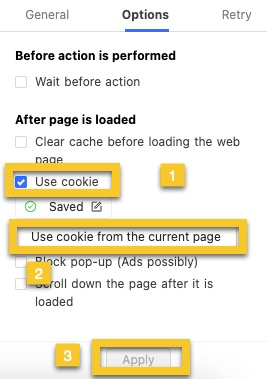 octoparse cookie setting