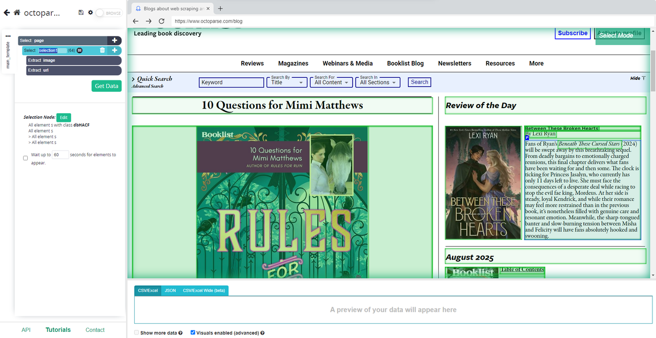 parsehub interface
